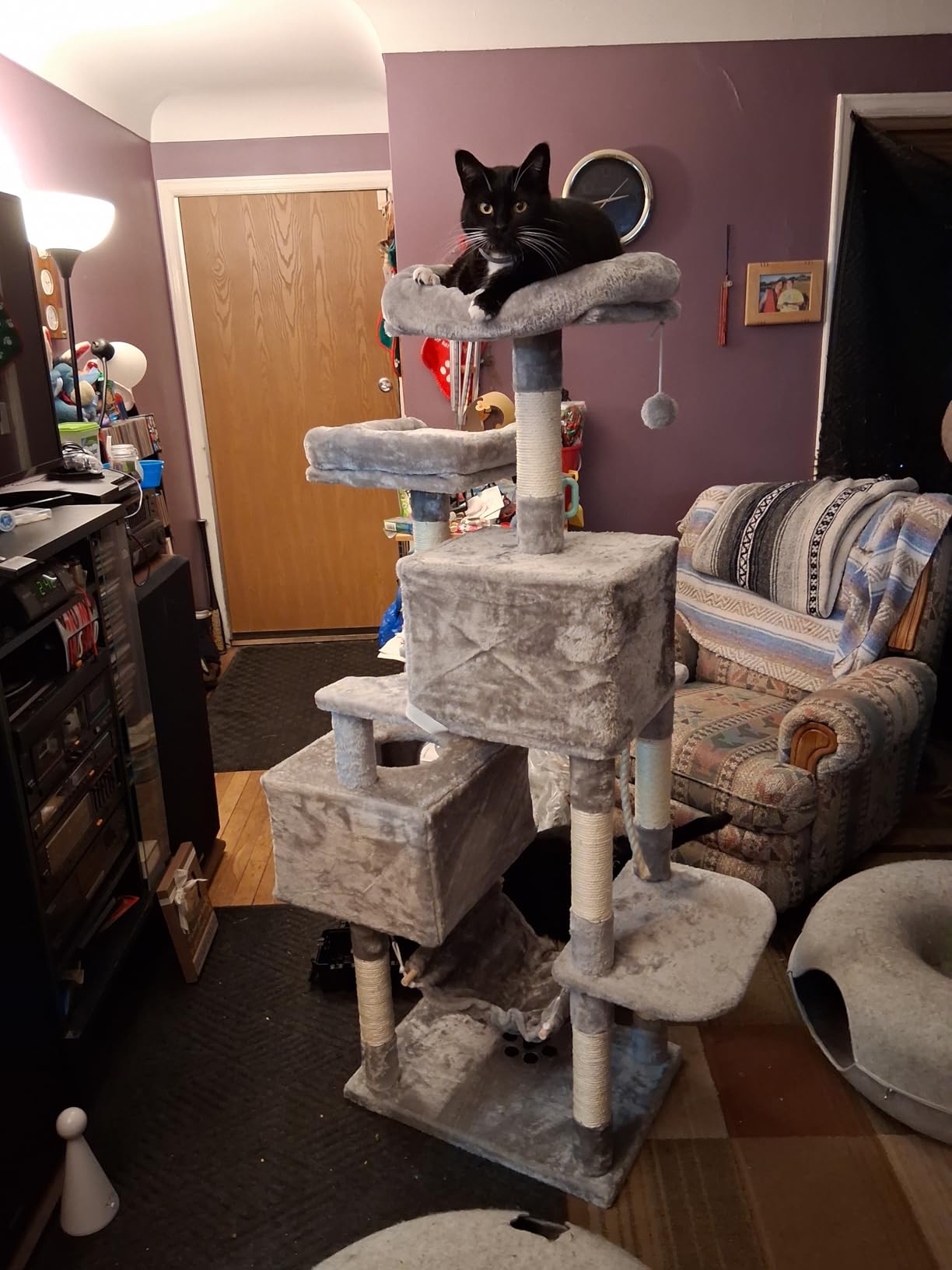 Hey-brother Large Multi-Level Cat Tree Condo Furniture with Sisal-Covered Scratching Posts, 2 Bigger Plush Condos, Perch Hammock for Kittens, Cats and Pets Light Gray MPJ020W customer photo 2
