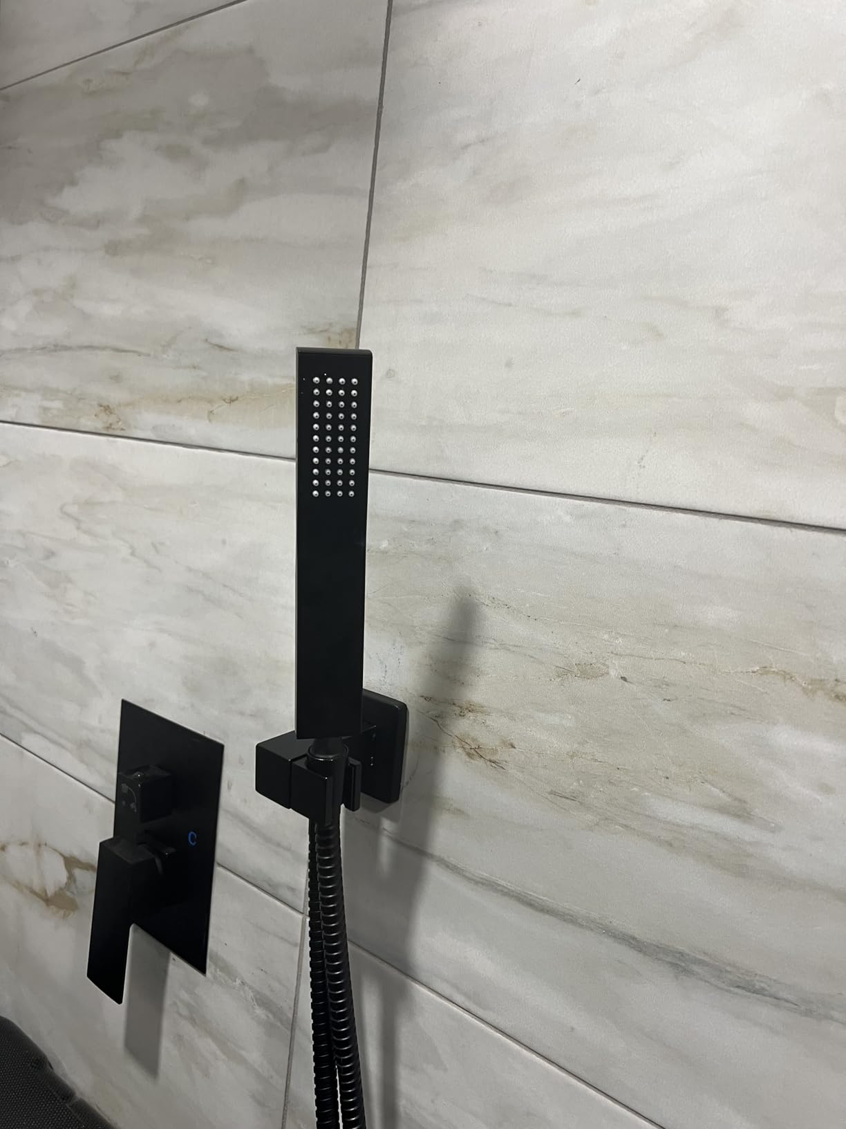gotonovo Rainfall Bathroom Shower System Rain Shower Head and Handle Set Wall Mounted Shower Complete Combo Solid Brass Pressure Balancing Shower Mixer Valve 10 Inch Matte Black customer photo 2