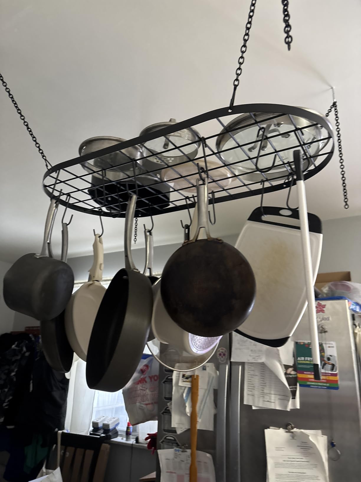 Vdomus Hanging Pot Rack - Ceiling Mount Kitchen Organizer for Pots and Pans with 15 Hooks - 33 x 17 Inches Heavy-Duty, Durable and Space-Saving Pan Holder customer photo 2