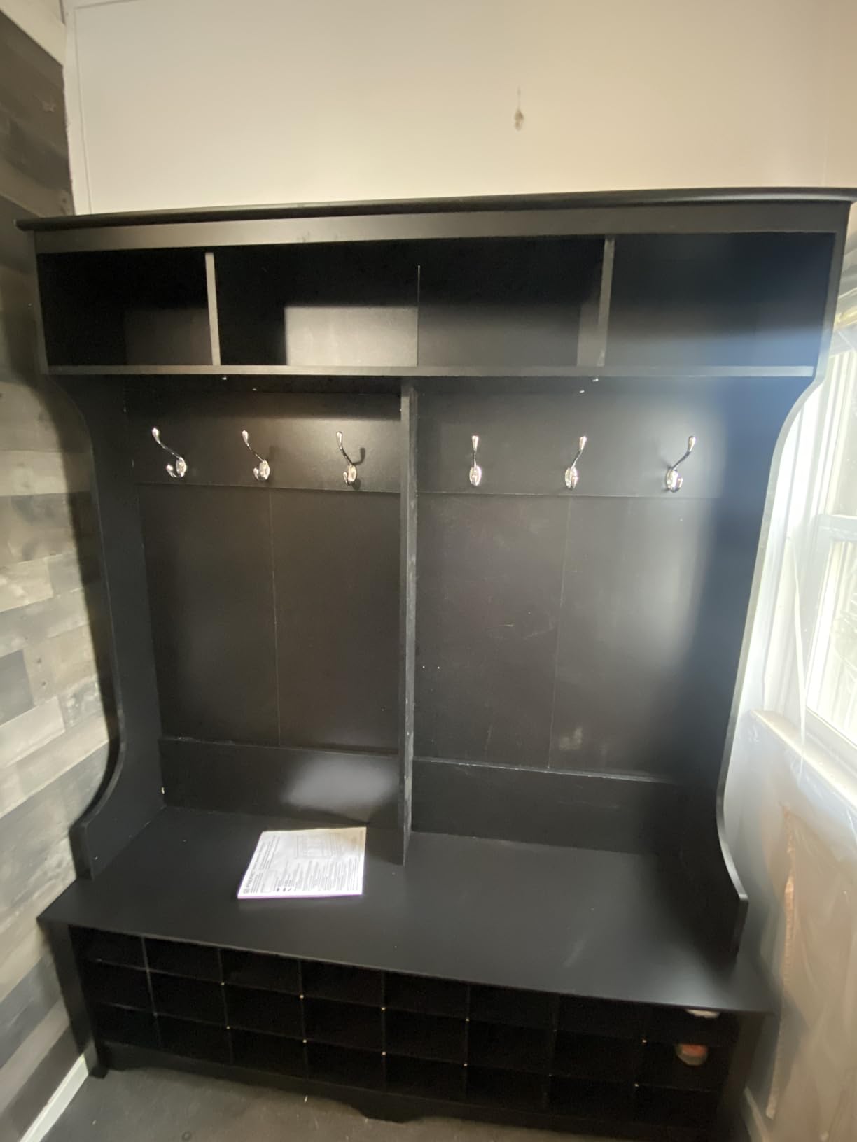 Prepac Gray Hall Tree, Shoe Cabinet, Storage Cabinet with 24 Shoe Cubbies and 6 Double Coat Hooks 15.5'' D x 60'' W x 77'' H customer photo 1