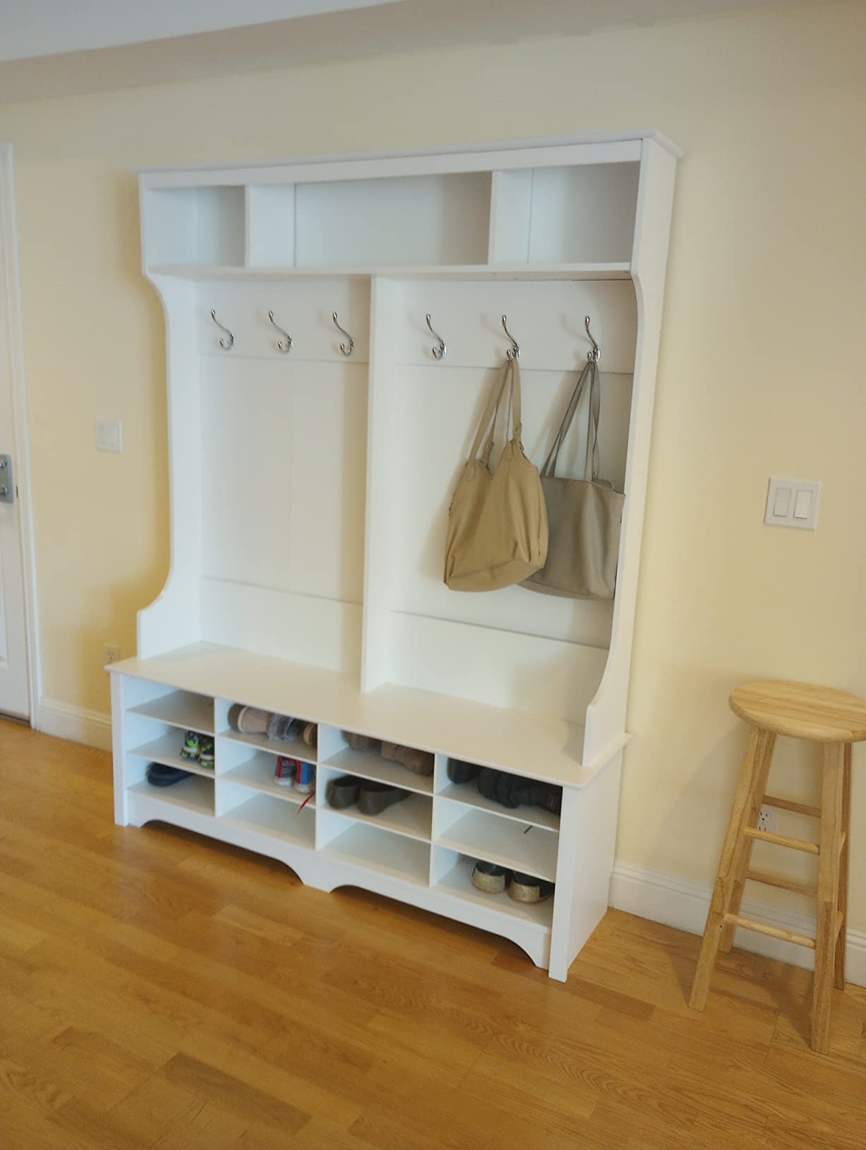Prepac Gray Hall Tree, Shoe Cabinet, Storage Cabinet with 24 Shoe Cubbies and 6 Double Coat Hooks 15.5'' D x 60'' W x 77'' H customer photo 2