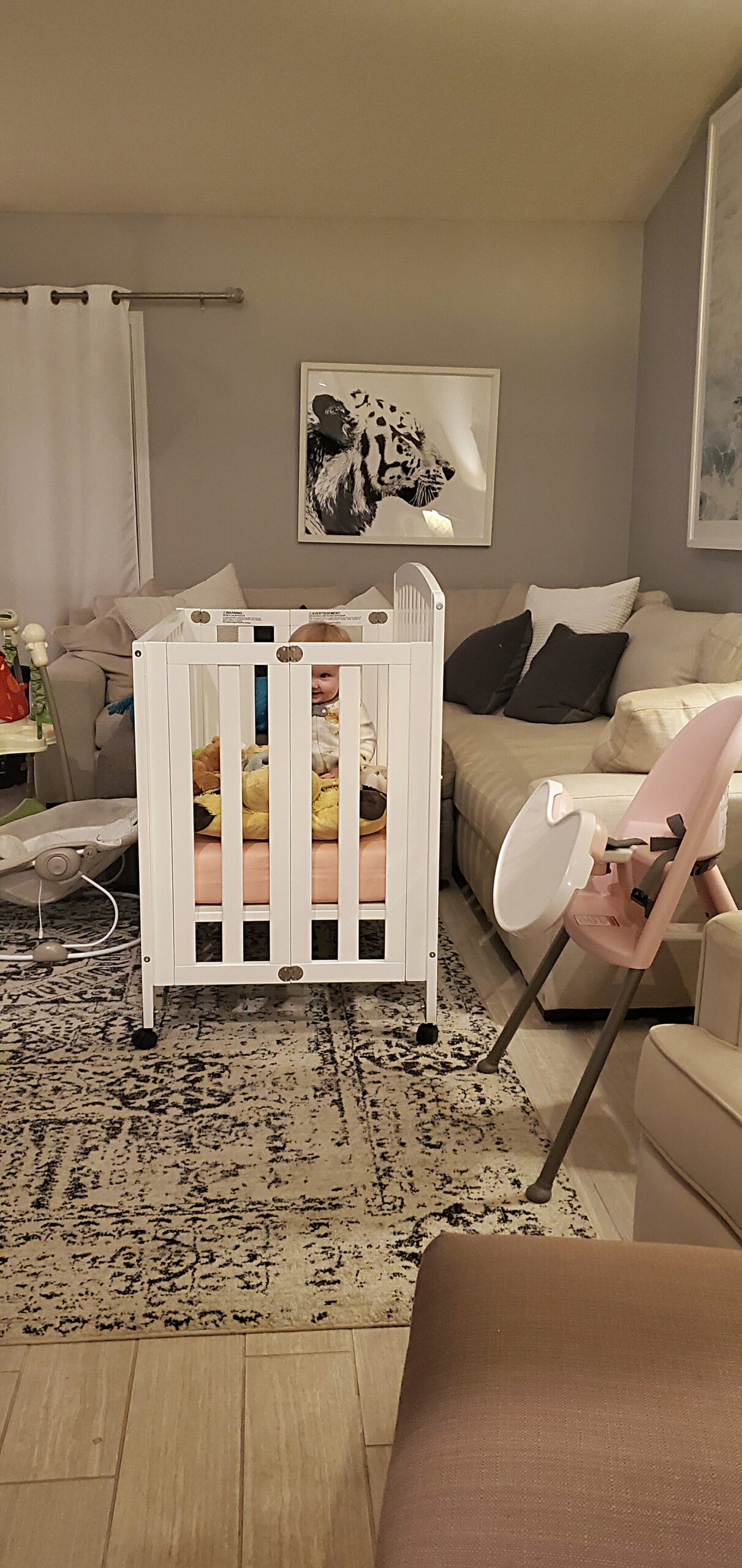 DaVinci Dylan Folding Portable 3-in-1 Convertible Mini Crib and Twin Bed in Grey, Greenguard Gold Certified customer photo 1
