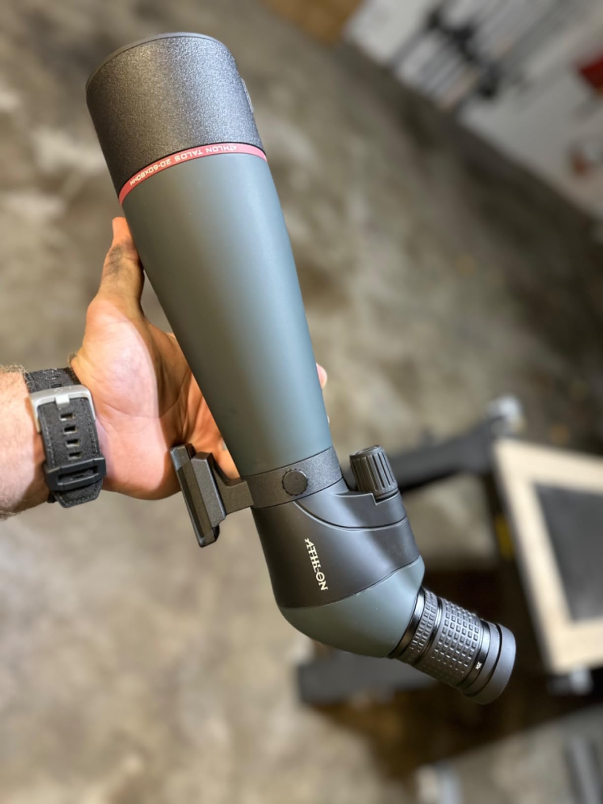 Athlon Optics Talos 20-60x80 Spotting Scope with Tripod and Carrying Case - Angled customer photo 1