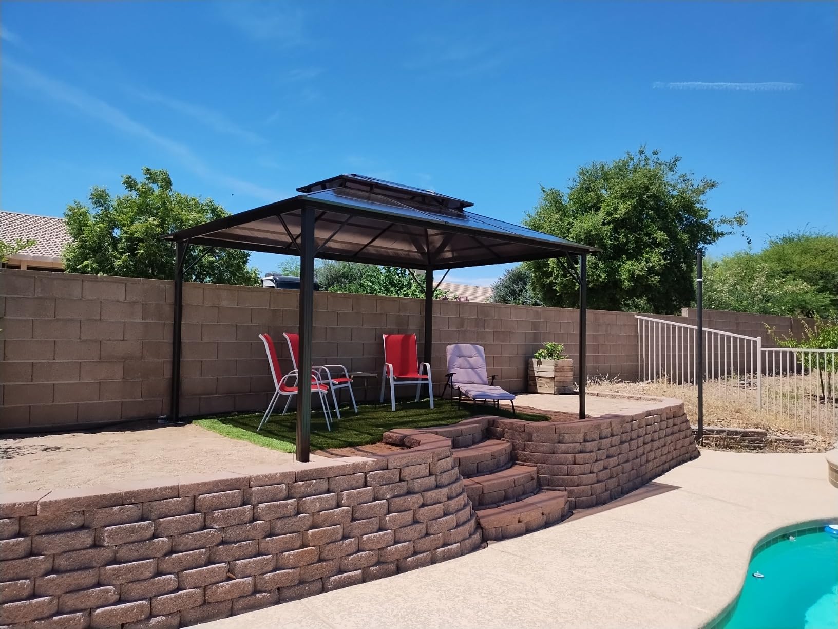 YOLENY 10'x13' Hardtop Gazebo, Outdoor Polycarbonate Double Roof Canopy, Aluminum Frame Permanent Pavilion with Curtains and Netting customer photo 2