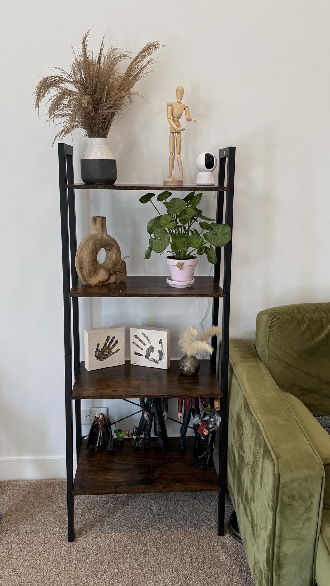 VASAGLE Ladder Shelf, 4-Tier Bookshelf, Storage Rack, Bookcase with Steel Frame, for Living Room, Home Office, Kitchen, Bedroom, Industrial Style, Heather Greige and Ink Black ULLS44MB customer photo 1