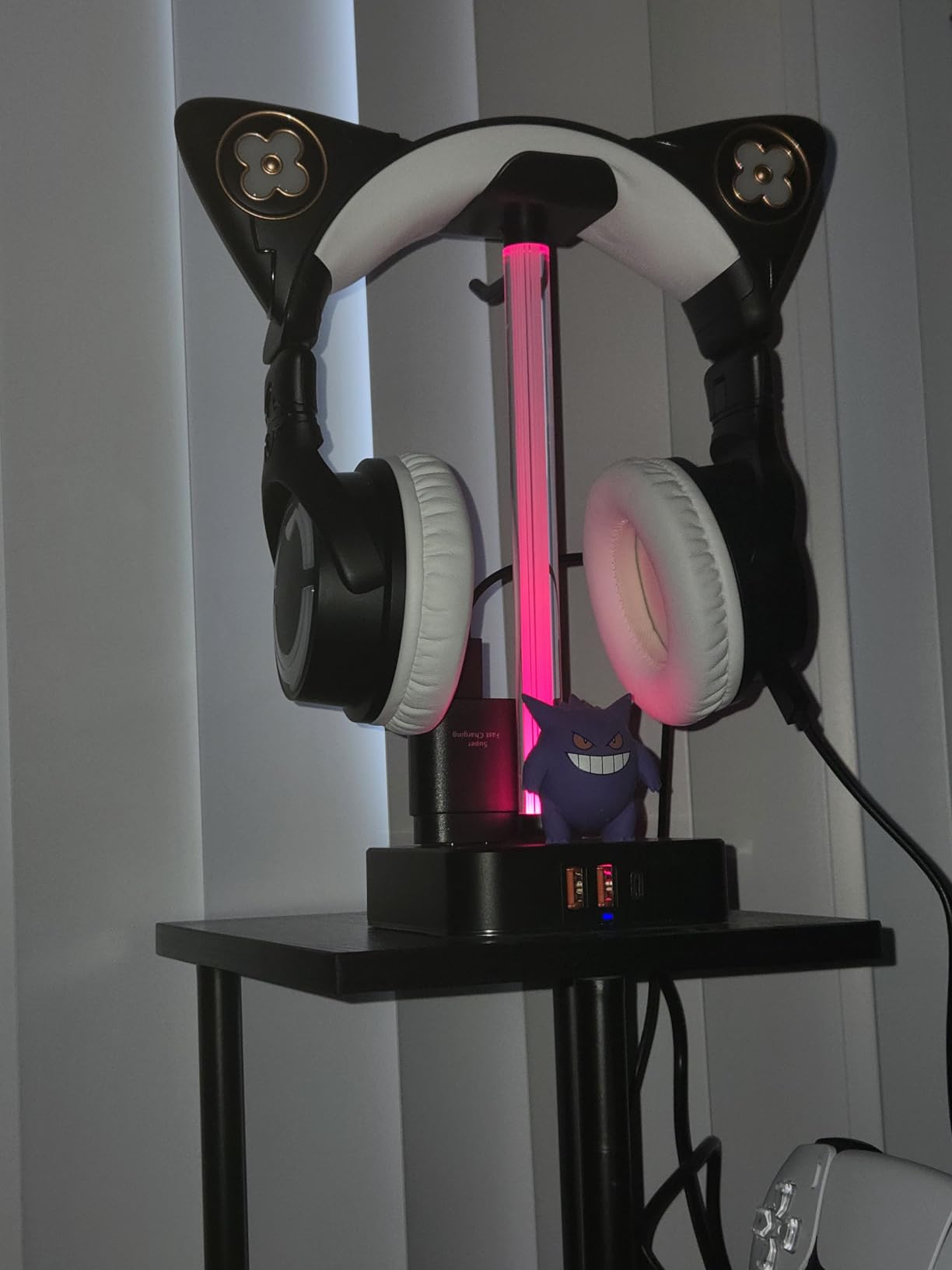 RGB Headphone Stand with USB Charger COZOO Desktop Gaming Headset Holder Hanger with 3 USB Charger and 2 Outlets - Great for Gaming, DJ, Wireless Earphone Display,Gamer PC Accessories Boyfriend Gifts customer photo 1