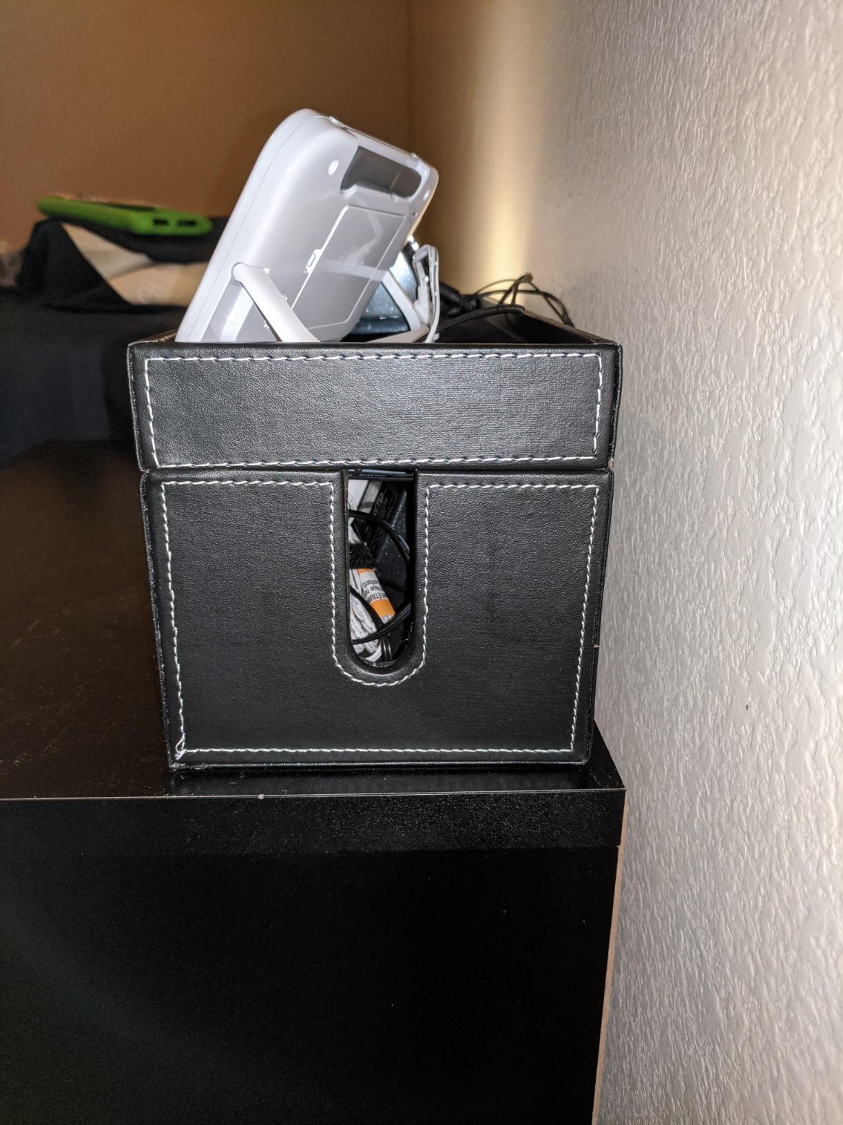 NEET Cable Management Box Large, Computer Cord Organizer, Hide and Conceal, Power Cable Organizer, Computers and Desks, Black Stitched Leather customer photo 1