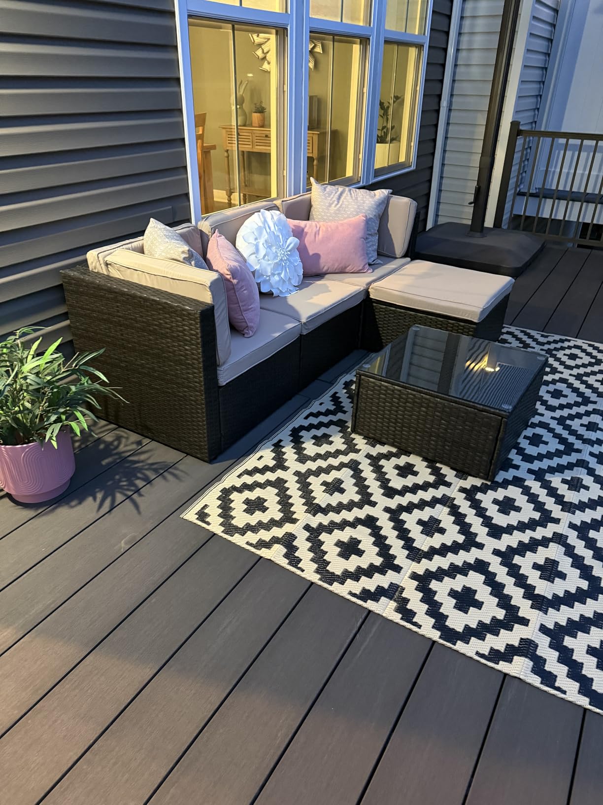 Vongrasig 5 Piece Patio Furniture Sets, Outdoor Patio Set Sectional Sofa, All-Weather PE Rattan Outdoor Couch with Ottoman, Glass Table for Garden, Backyard, Porch, Beige customer photo 1
