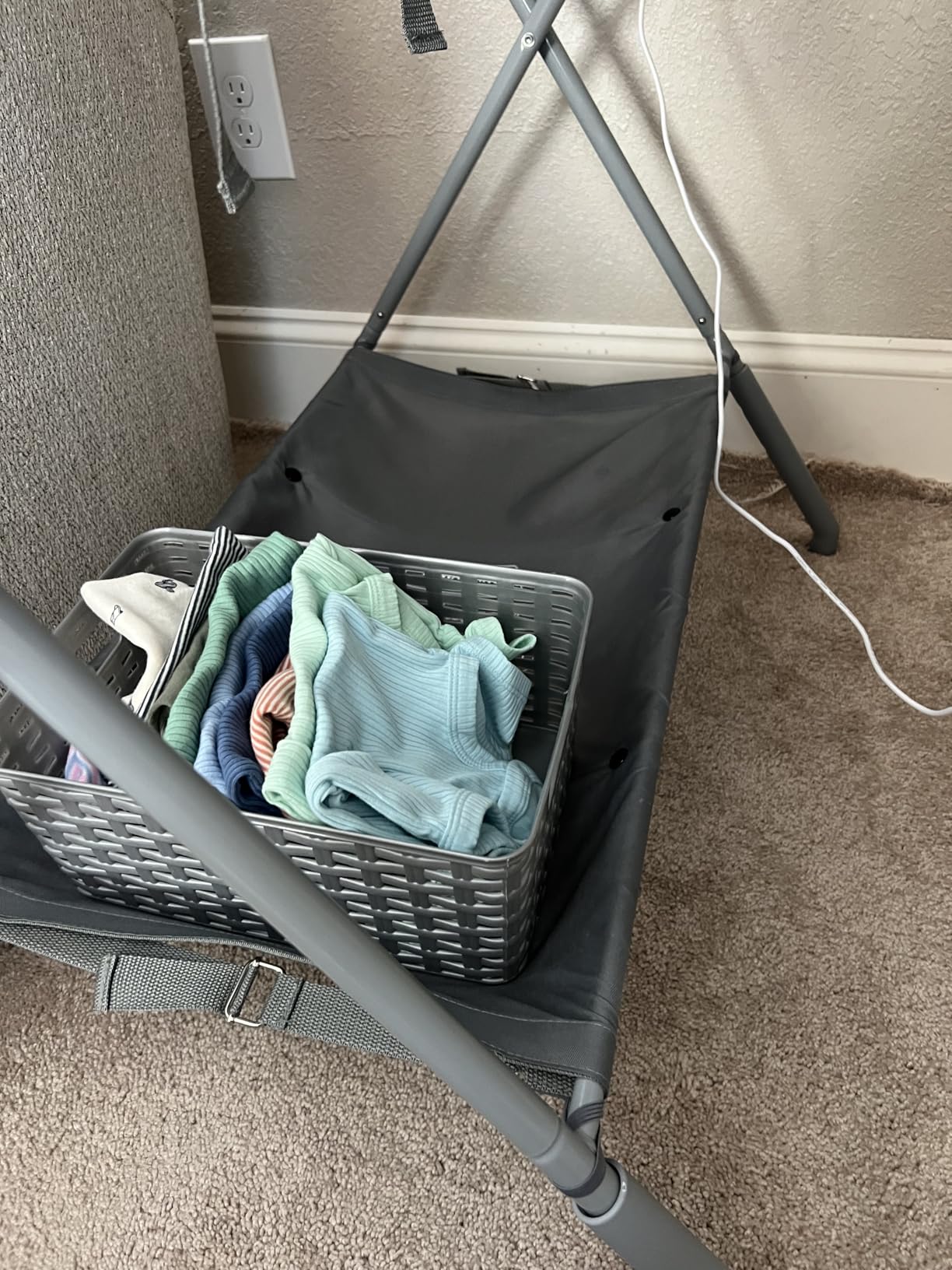 EGREE Baby Changing Table Portable Folding Diaper Changing Station with Wheels, Adjustable Height Mobile Nursery Organizer with Safety Belt and Large Storage Racks for Newborn Baby and Infant, Gray customer photo 1
