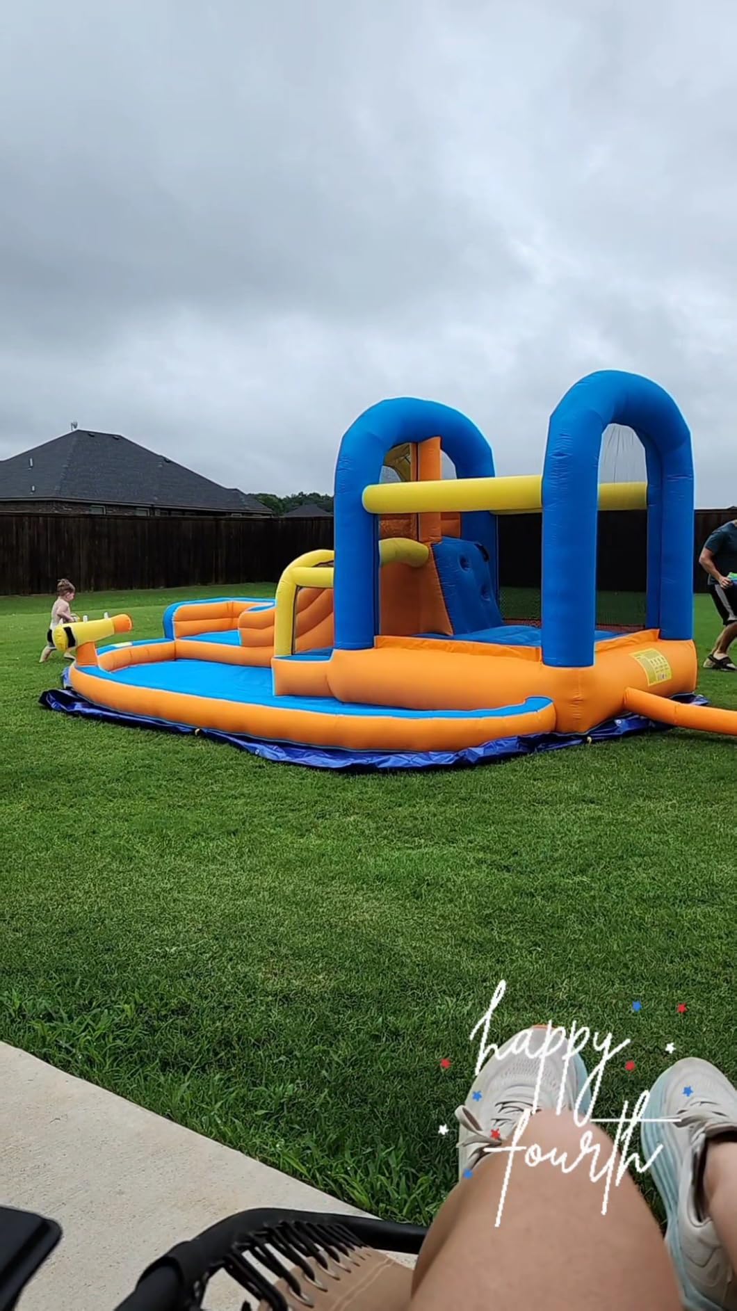 JOYMOR 5-in-1 Inflatable Water Slide Park, Water Bounce House w/Air Blower, Climbing Wall, Double Jump Area, Splash Pool, Water Cannon, Wet or Dry Combo Castle Outdoor Backyard Playhouse for Kids customer photo 1