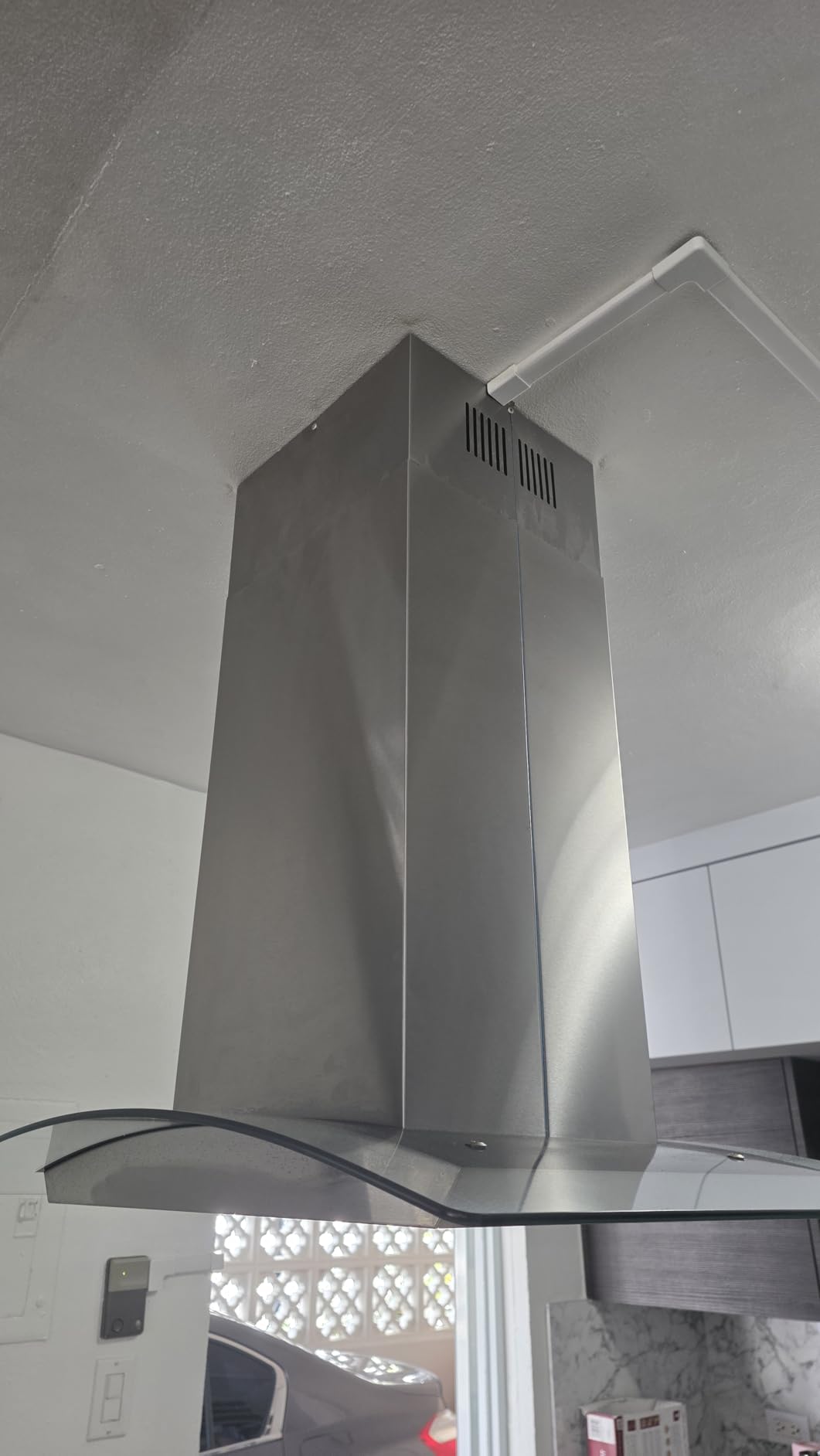 FIREGAS Island Range Hood 30 inch 700 CFM with Chimney, Ceiling Mount Kitchen Vent Hood with Tempered Glass, 4 LED Lights, Permanent Filters, Premium Touch Control Panel, Includes Charcoal Filter customer photo 1