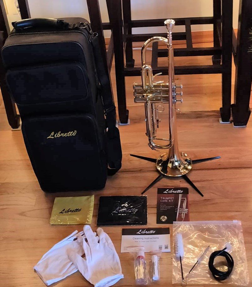 Libretto Gold Lacquer Bb Trumpet Set, Rose Brass Leadpipe, Standard for Beginner & Intermediate Students, Stainless Valve, 7C Mouthpiece, Durable Case, Portable Stand & Maintenance Kit customer photo 2