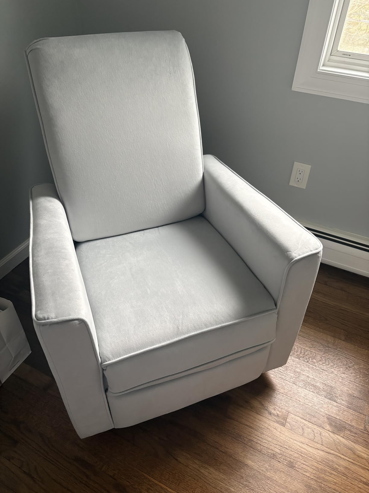 Evolur Raleigh Upholstered Manual Glider Recliner - Rocking & 360° Swivel with Smooth Glide - Greenguard Gold & FSC Certified - Modern Nursery and Living Room Chair in Light Grey customer photo 2