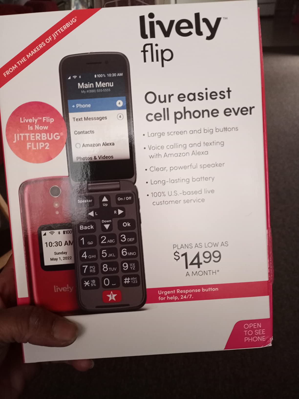 LIVELY Jitterbug Flip2 - Flip Cell Phone for Seniors - Not Compatible with Other Wireless Carriers - Must Be Activated Phone Plan - No SIM Needed - Red Flip Phone customer photo 1