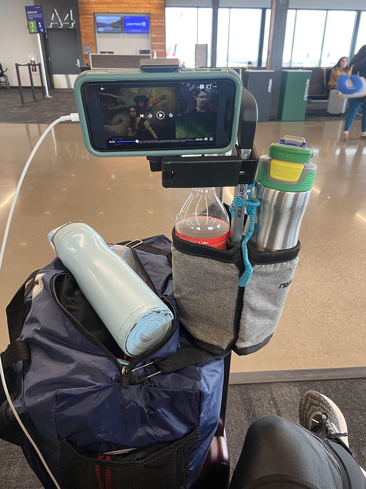 Beyond Cell Travel Accessories, Universal Seat Back Tray Table Phone Clip Holder, Adjustable Pocket Size Hands Free Phone Holder Airplane Travel Essentials Compatible with iPhone and Android customer photo 1