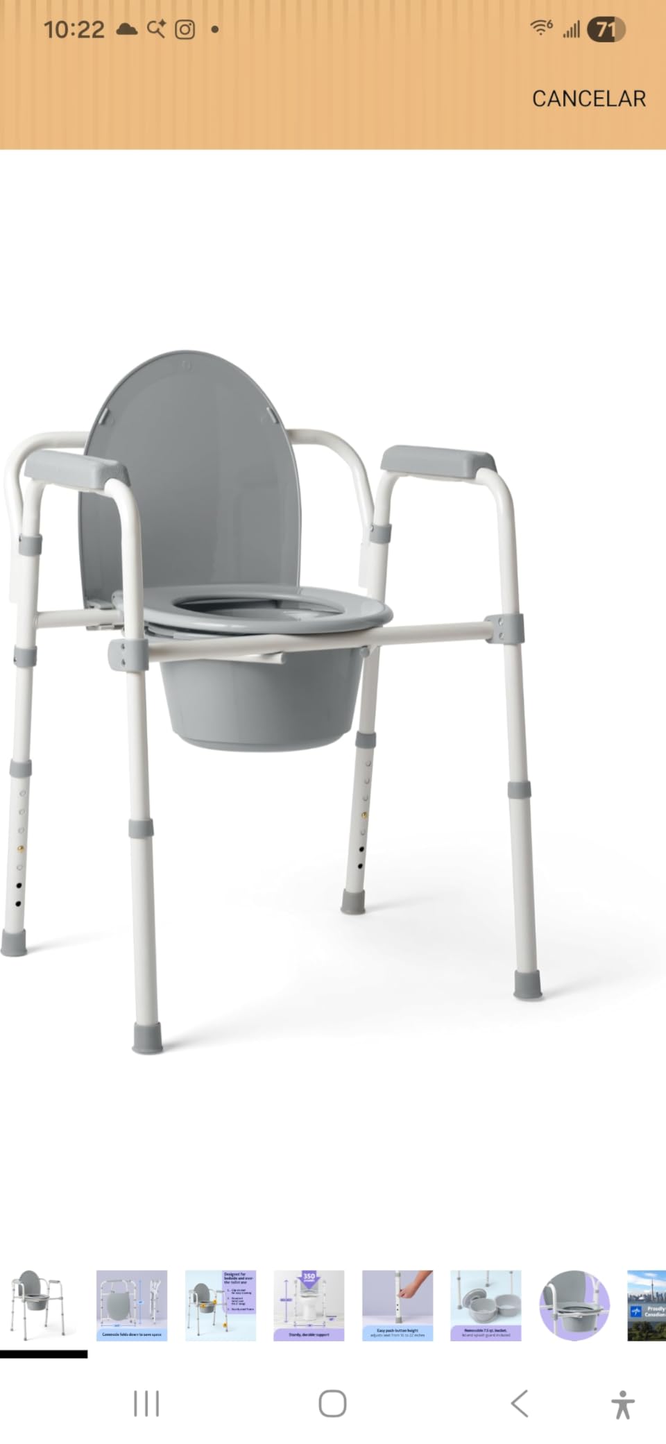 Medline 3-in-1 Steel Bedside Commode, Elongated Seat, Sturdy Folding Frame, 7.5 QT. Bucket, 350 lb. Weight Capacity, Clip-on Seat, Easy Cleaning, Tool-Free Assembly, Gray customer photo 2