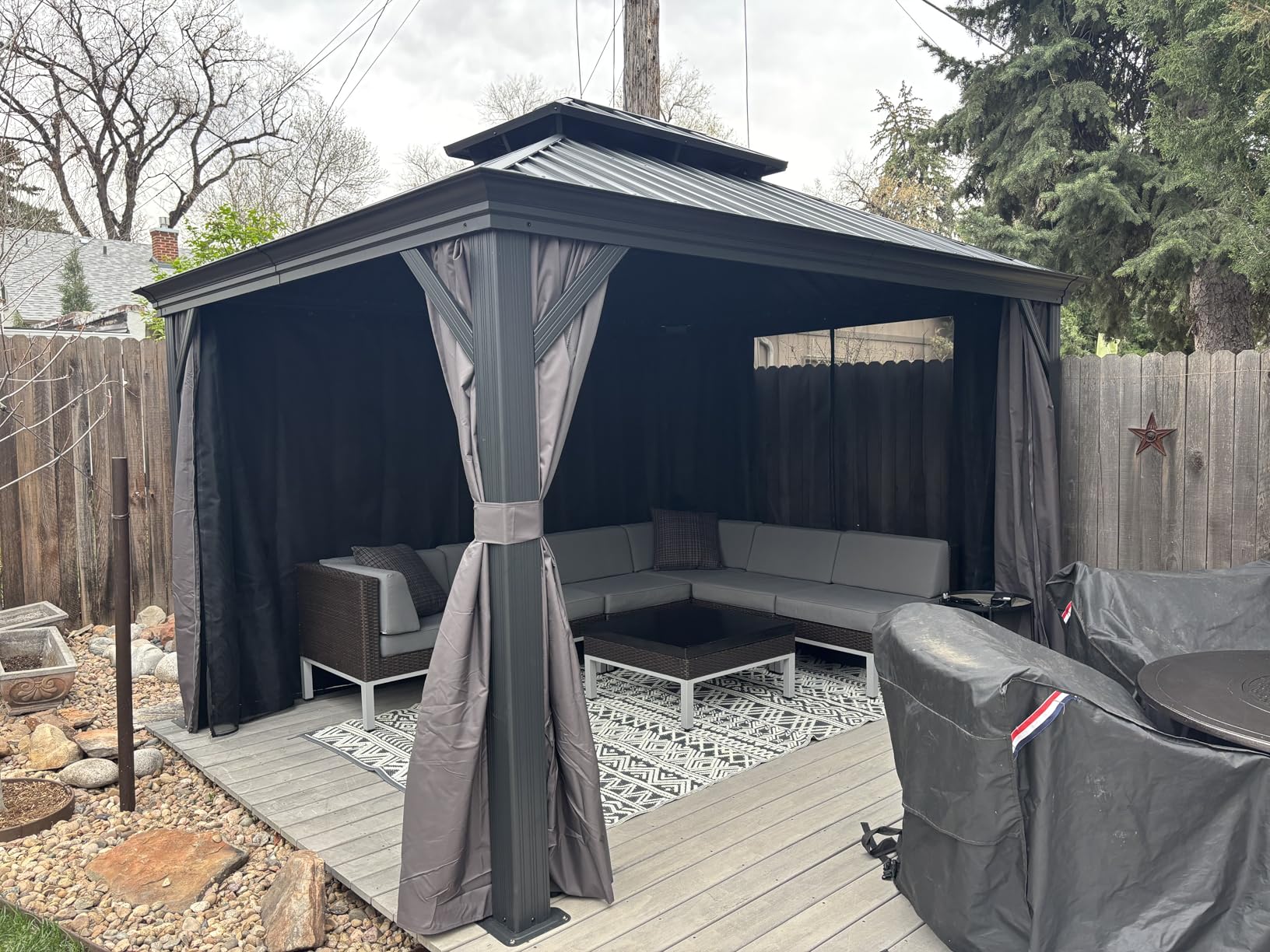 PURPLE LEAF 10' X 12' Permanent Hardtop Gazebo Aluminum Gazebo with Galvanized Steel Double Roof for Patio Lawn and Garden, Curtains and Netting Included, Grey customer photo 2