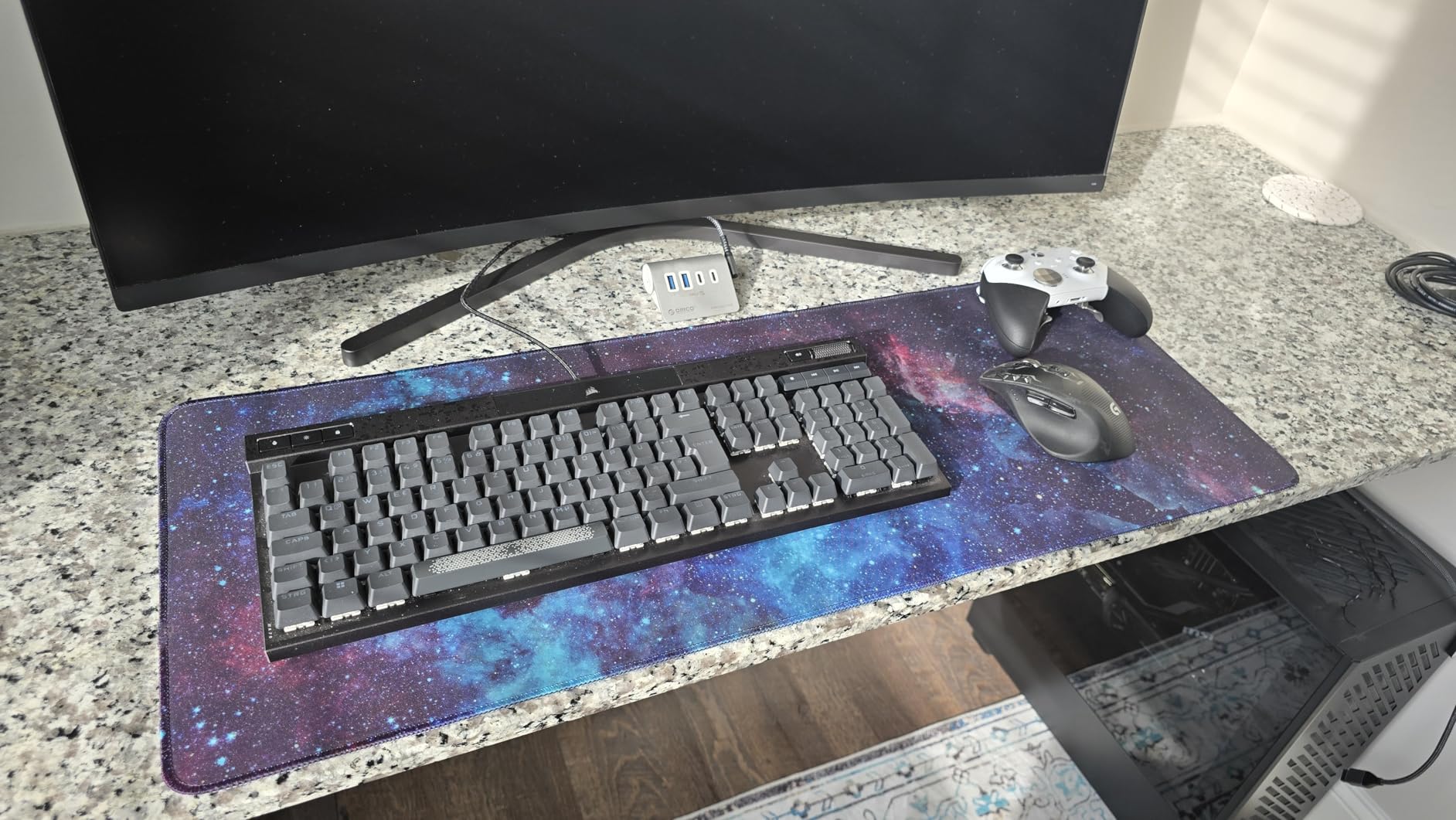 Dynippy Thin Extended Gaming Mouse Pad (31.5 * 11.8 * 0.08 inch) with Stitched Edges Large, Long XXL Keyboard and Mouse pad Desk Mat for Gaming Office & Home - Galaxy Space customer photo 1