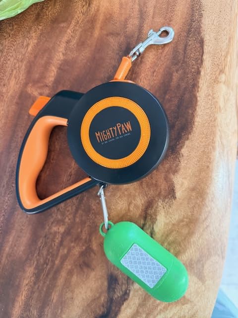 Mighty Paw Retractable Dog Leash 2.0 | 16' Heavy Duty Reflective Nylon Tape Lead for Pets up to 0-50 lbs. Tangle Free Design W/One Touch Quick-Lock Braking System & Anti-Slip Handle (Orange/Lite) customer photo 1