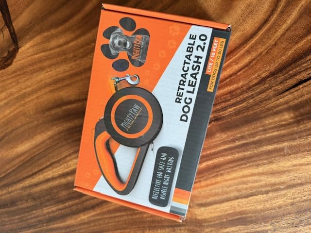 Mighty Paw Retractable Dog Leash 2.0 | 16' Heavy Duty Reflective Nylon Tape Lead for Pets up to 0-50 lbs. Tangle Free Design W/One Touch Quick-Lock Braking System & Anti-Slip Handle (Orange/Lite) customer photo 2