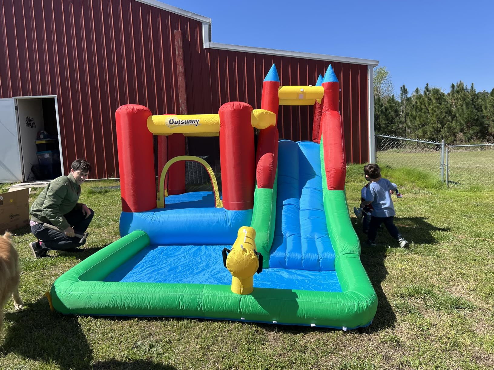 Outsunny 6-in-1 Kids Bounce House Inflatable Water Slide with Pool, Water Cannon, Climbing Wall, Inflator Included, Jumping Castle Kids Backyard Activity Outdoor Water Play Toy customer photo 1