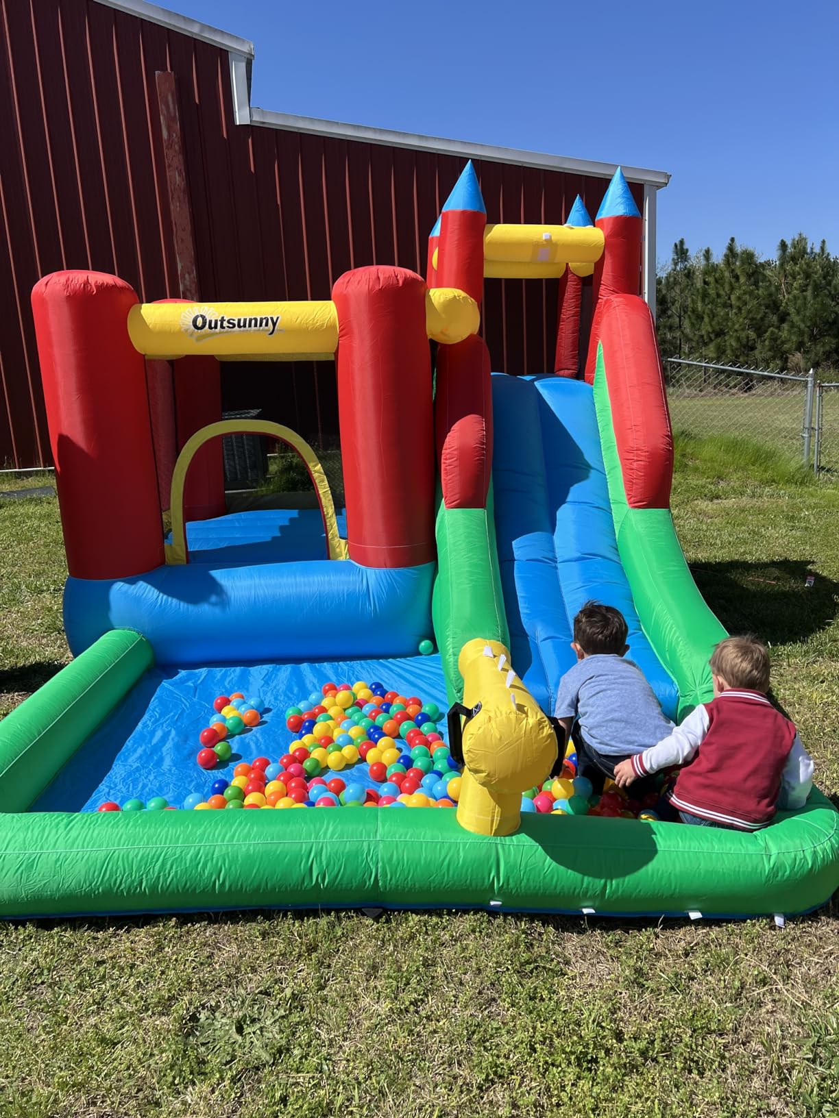 Outsunny 6-in-1 Kids Bounce House Inflatable Water Slide with Pool, Water Cannon, Climbing Wall, Inflator Included, Jumping Castle Kids Backyard Activity Outdoor Water Play Toy customer photo 2
