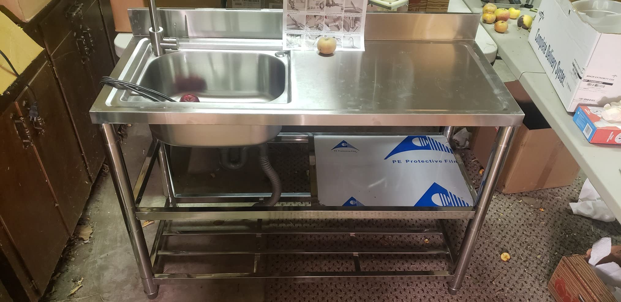 Free Standing Stainless-Steel Single Bowl Commercial Restaurant Kitchen Sink Set w/Faucet & Drainboard, Prep & Utility Washing Hand Basin customer photo 1