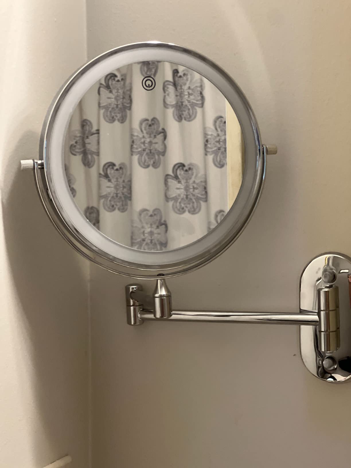 FUNTOUCH 5000mAh Rechargeable Wall Mounted Lighted Makeup Vanity Mirror, Double Sided 1X/30X Magnifying, 3 Color Lighting, Touch Screen Dimming, Extended Arm 360 Rotation customer photo 1