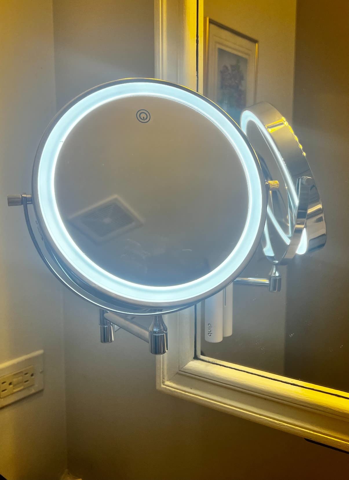 FUNTOUCH 5000mAh Rechargeable Wall Mounted Lighted Makeup Vanity Mirror, Double Sided 1X/30X Magnifying, 3 Color Lighting, Touch Screen Dimming, Extended Arm 360 Rotation customer photo 2