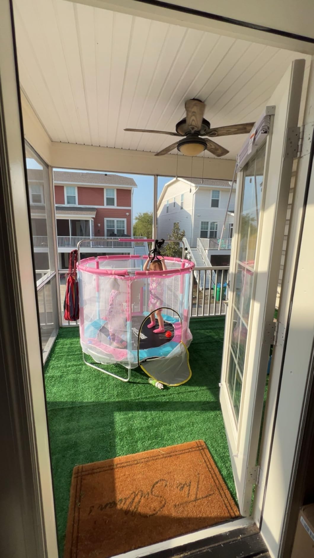 BLUERISE 55IN 6FT Toddler Trampoline for Kids Indoor Outdoor Play for Kids Trampoline Basketball Hoop Attachment with Enclosure Net Easy to Assemble customer photo 1