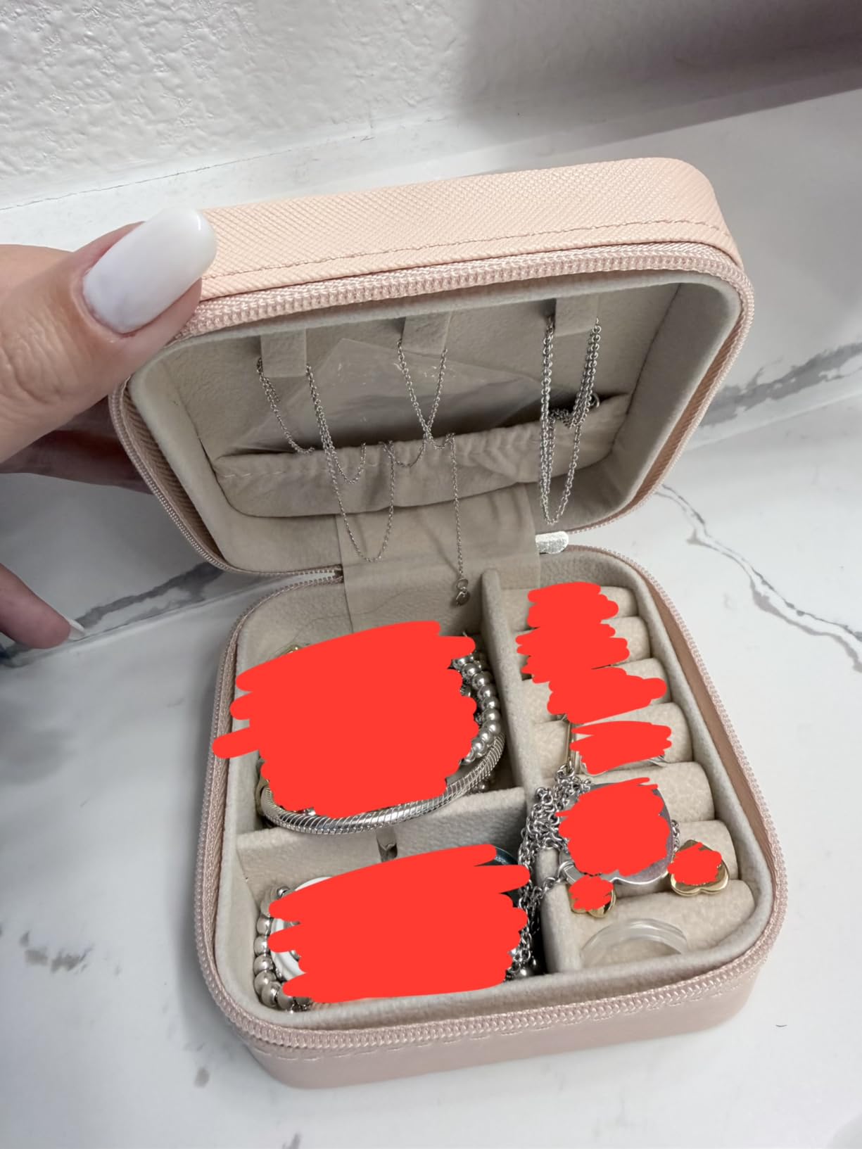 TRODANCE Mini Jewelry Travel Case, Small Portable Jewelry Organizer Box Portable Display Storage Box for Rings Earrings Necklaces, Gifts for Girl, Women, Wedding, Birthday, Mom, Mother's Day (Blue) customer photo 1