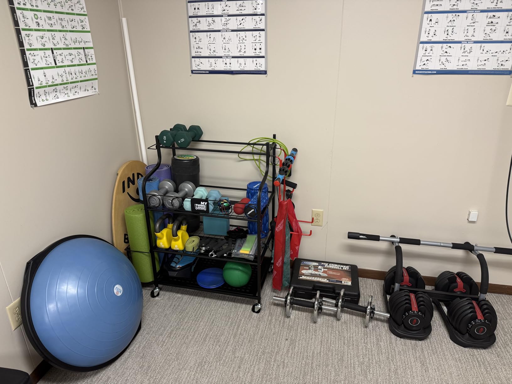 Mythinglogic Yoga Mat Storage Racks, Home Gym Storage Rack for Dumbbells Kettlebells Foam Roller, Yoga Strap and Resistance Bands, Workout Equipment Storage Organizer With Hooks and Wheels customer photo 1