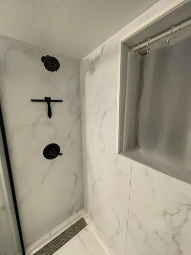 OVE Decors Arroyo 60 x 32 in. Solid Surface Alcove Bathroom Shower Wall Panels Kit, Carrara Marble Finish, Waterproof, Easy Glue-Up, Fits Walk In Shower Kits, Shower Stall Kit with Shower Niche. customer photo 1
