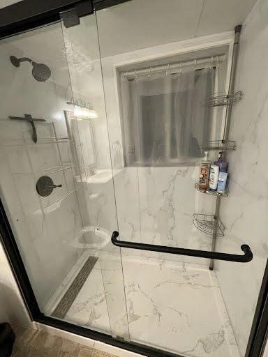 OVE Decors Arroyo 60 x 32 in. Solid Surface Alcove Bathroom Shower Wall Panels Kit, Carrara Marble Finish, Waterproof, Easy Glue-Up, Fits Walk In Shower Kits, Shower Stall Kit with Shower Niche. customer photo 2