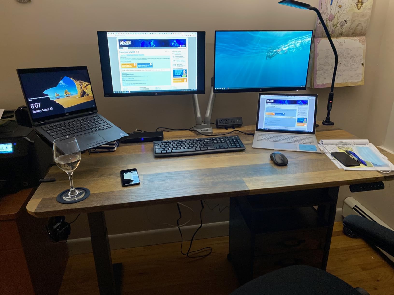 Vari Classic Electric Standing Desk - VariDesk Height Adjustable Sit/Stand Desk - Dual Motor with Memory Presets, Stable T-Style Legs - 72x30, Reclaimed Wood customer photo 1