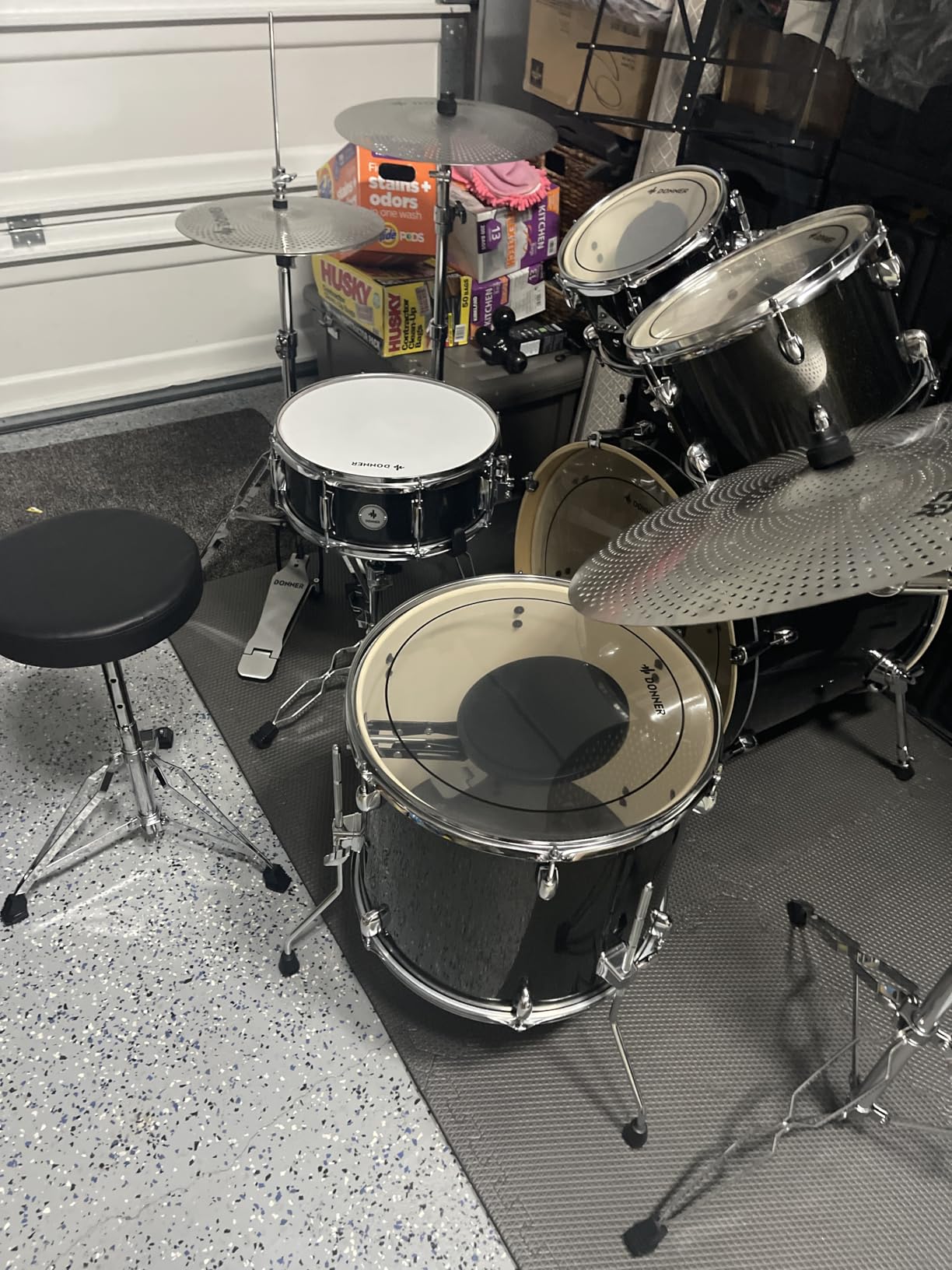 Donner Drum Set Adult with Practice Mute Pad, 5-Piece 22 inch Full Size Acoustic Drum Kit, Black - DDS-520 customer photo 1