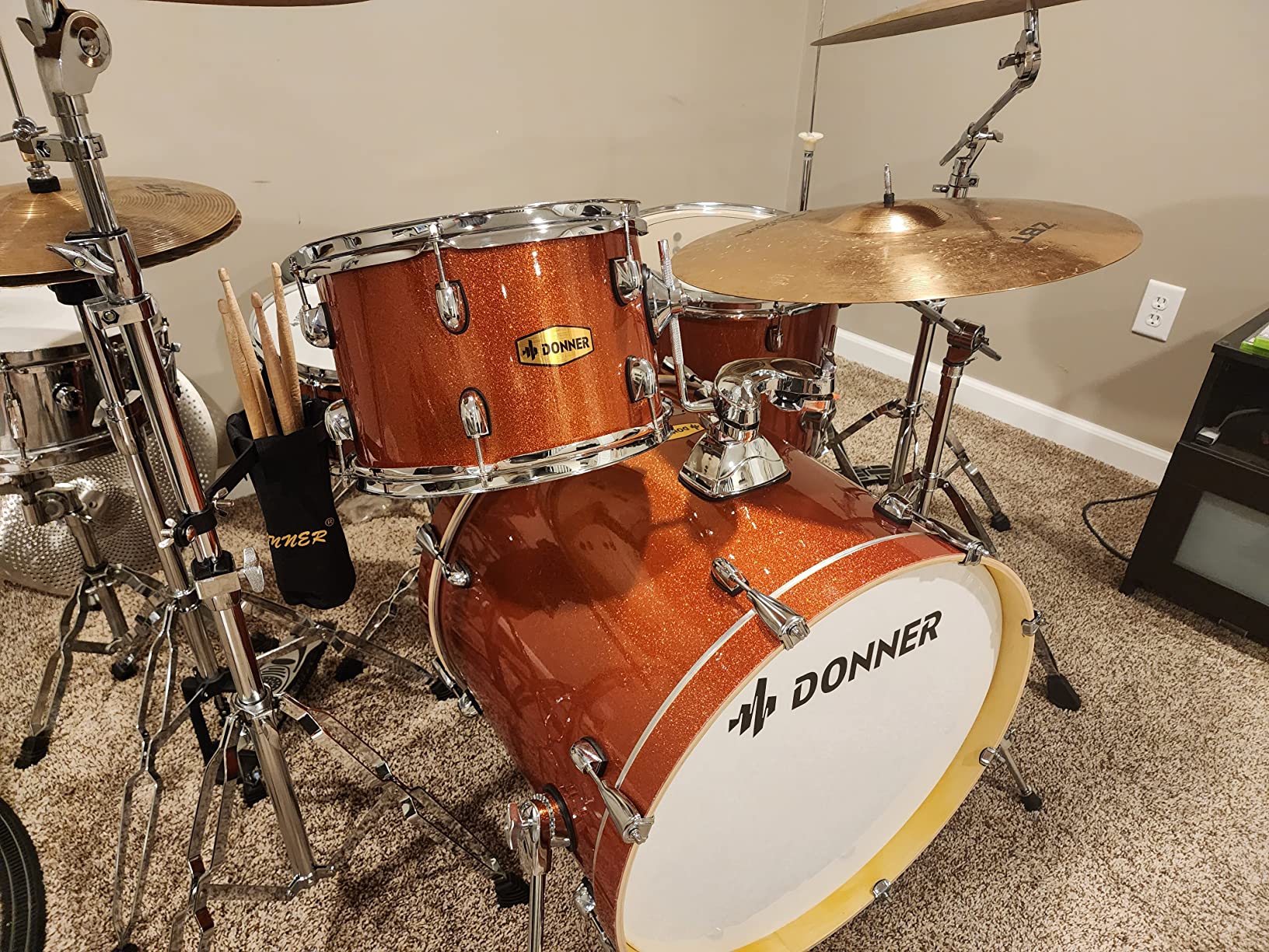 Donner Drum Set Adult with Practice Mute Pad, 5-Piece 22 inch Full Size Acoustic Drum Kit, Black - DDS-520 customer photo 2
