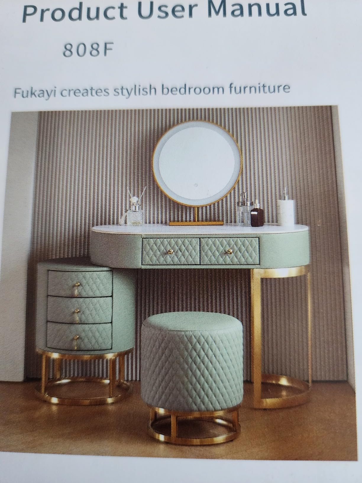 Modern Faux Leather Makeup Vanity Desk with HD Mirror and 3 Colors Lights Mode, Movable Side Cabinet, Women Dressing Table with 5 Drawers & Vanity Stool for Bedroom, White customer photo 2