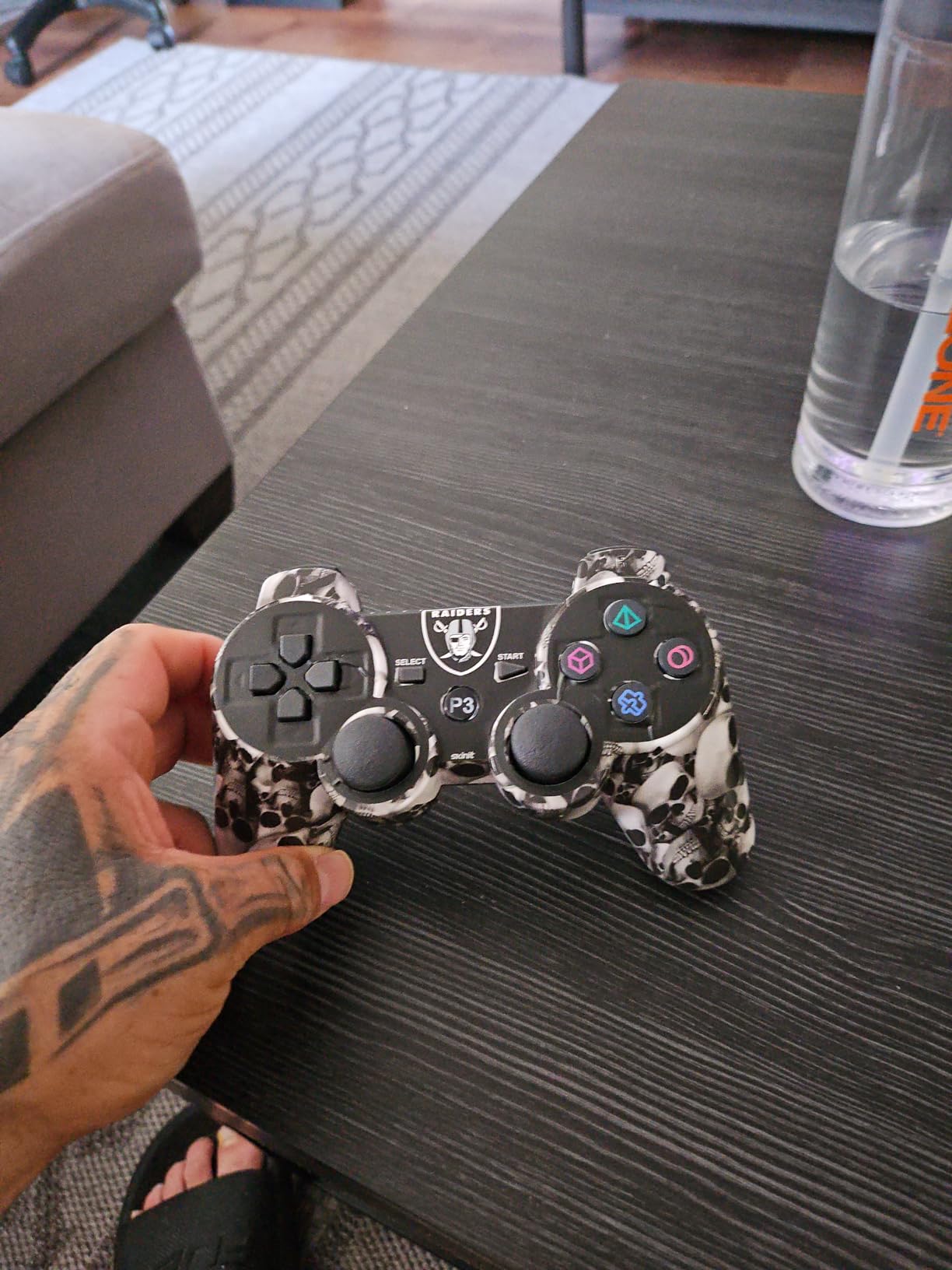 Controller for PS-3 Wireless, Gaming Remote Joystick for Play 3 with Charger Cable Cord (Black Ghost, White Skull) customer photo 2