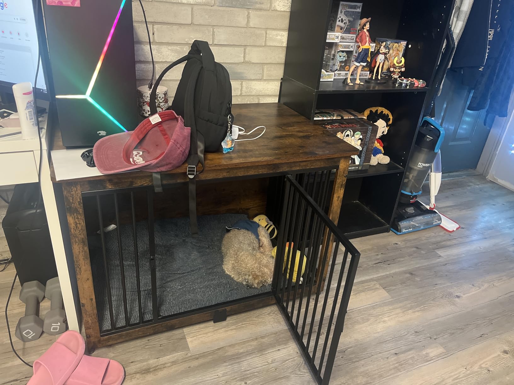 Feandrea Dog Crate Furniture, 38 Inches Dog Kennel for Dogs up to 70 lb, with Removable Tray, Heavy-Duty Dog Cage End Table Indoor, Double Doors Dog House, Easy to Clean, Rustic Brown customer photo 2