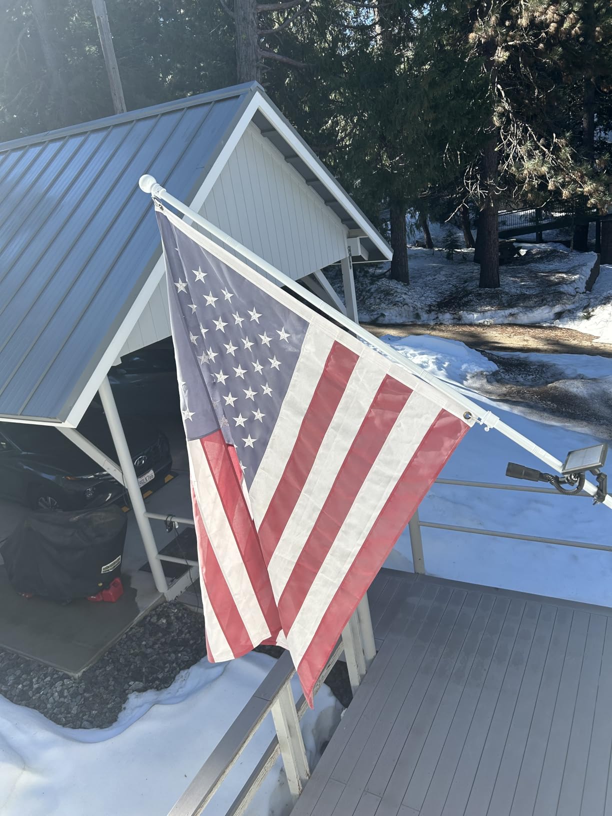 Flag Pole Holder for Outside House - 5ft Heavy Duty Stainless Steel House Flag Pole Kit, Tangle Free Spinning Flagpole For Outdoor Porch Residential Decoration - White customer photo 2