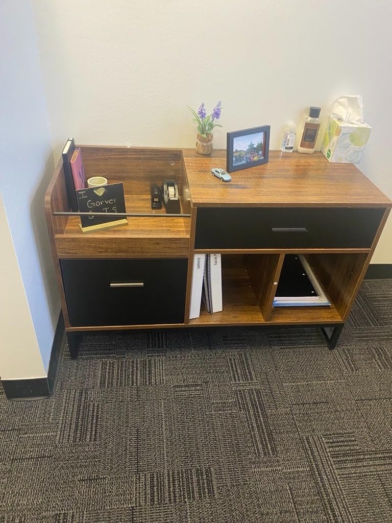 Tribesigns Rustic Brown 39 inch File Cabinet with 2 Drawers, Lateral Filing Cabinets, Printer Stand with Open Storage Shelves and Letter Size/A4 Size Drawer for Home Office customer photo 1