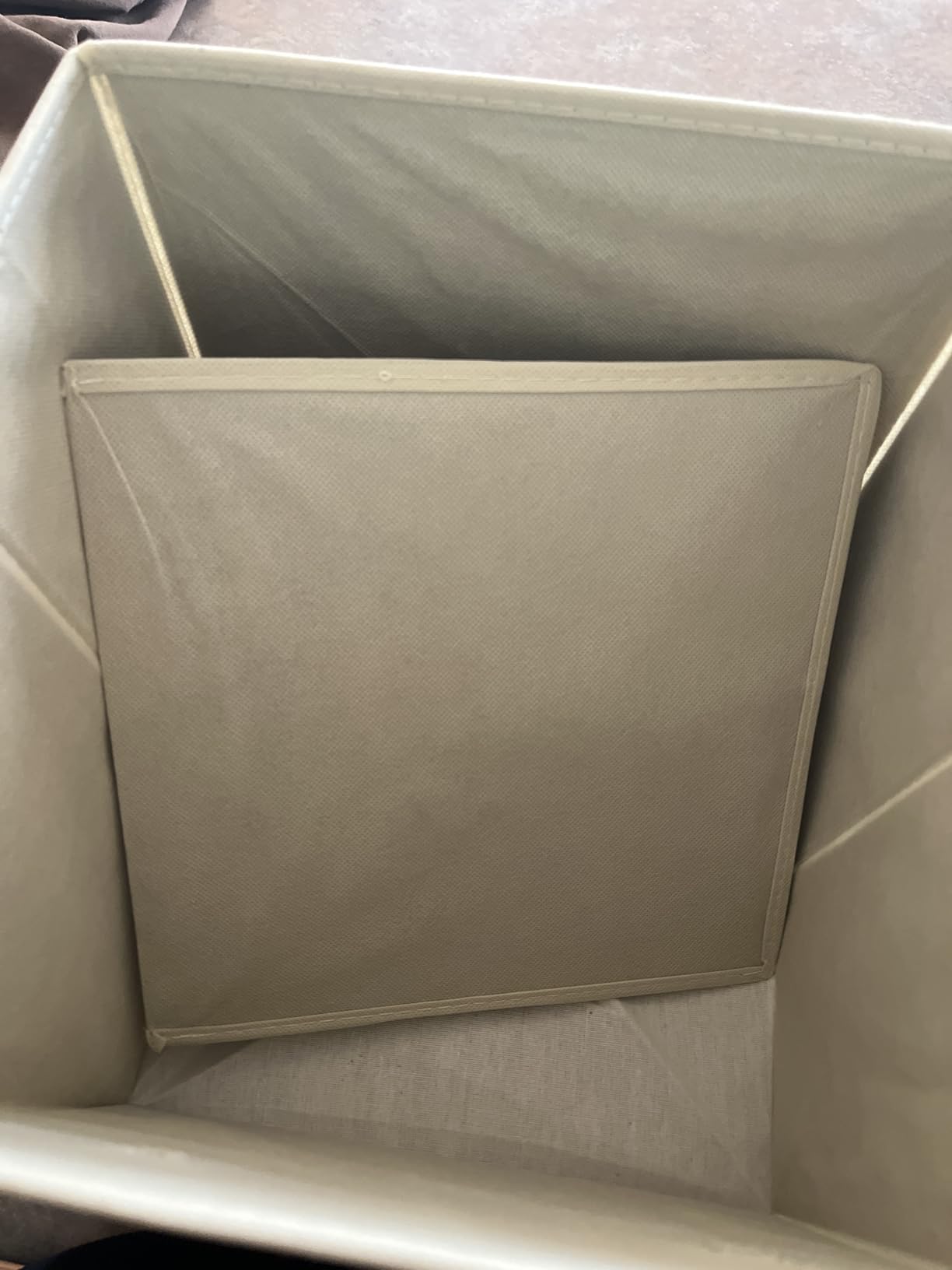 Amazon Basics Collapsible Fabric Storage Cube Bins Organizer with Handles, Sturdy, Beige, 13-x-13-x-13-inch, Pack of 6 customer photo 1