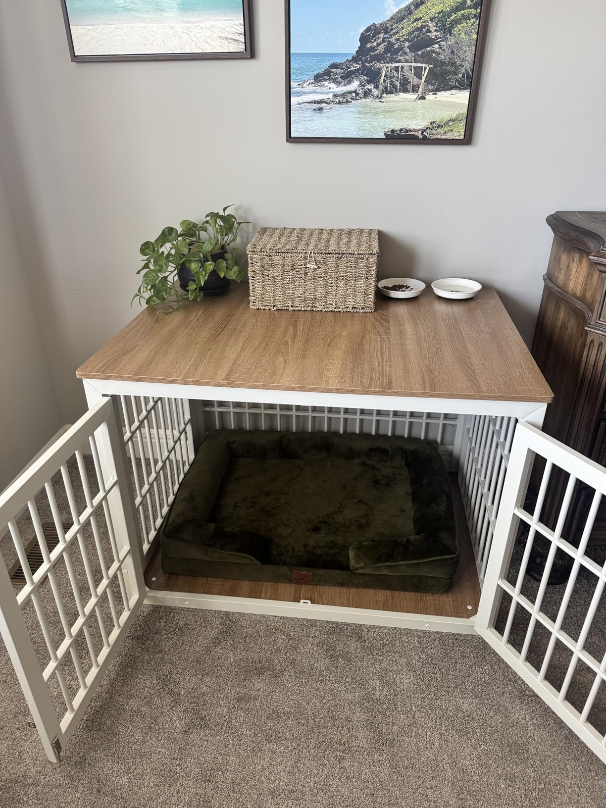 rehomerance 38 Inch Heavy Duty Dog Crate Furniture for Large and Medium Dogs, Decorative Pet House End Table, Wooden Cage Kennel Furniture Indoor, Rustic Brown customer photo 1