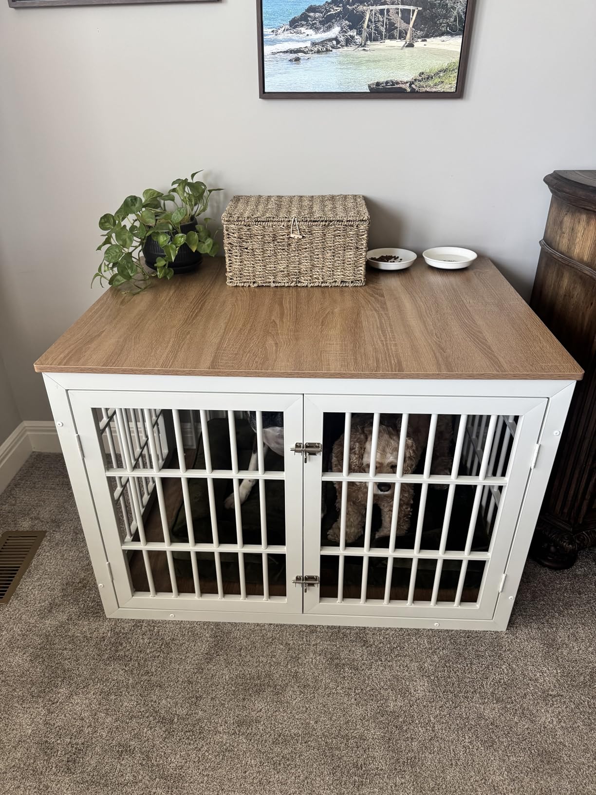 rehomerance 38 Inch Heavy Duty Dog Crate Furniture for Large and Medium Dogs, Decorative Pet House End Table, Wooden Cage Kennel Furniture Indoor, Rustic Brown customer photo 2