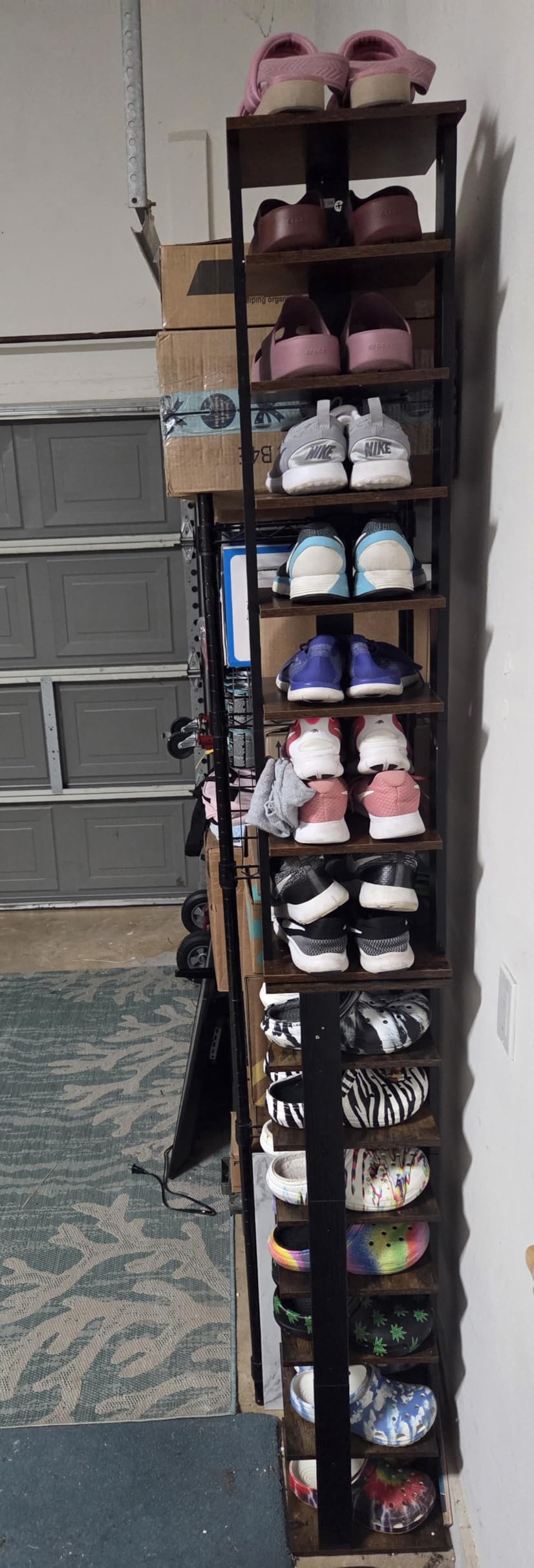 HOOBRO 8 Tiers Vertical Shoe Rack, Wooden Shoe Storage Organizer with Hooks, Narrow Shoe Tower for 8 Pairs, Space Saving, for Entryway, Living Room, Bedroom, Rustic Brown BF07XJ01G1 customer photo 1