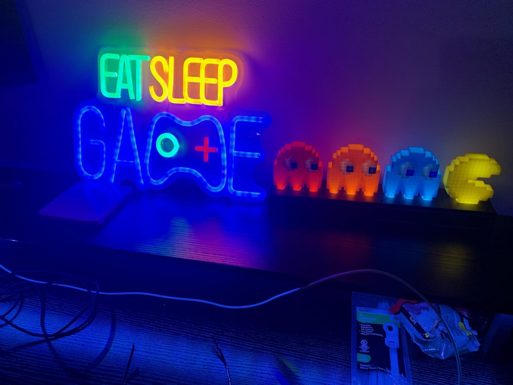 Enhon Game Neon Sign, EAT SLEEP GAME Wall Decor Glow at Night Neon Light for Gamer Boy Game Room Decor Bedroom Wall Gaming Wall Decoration customer photo 2