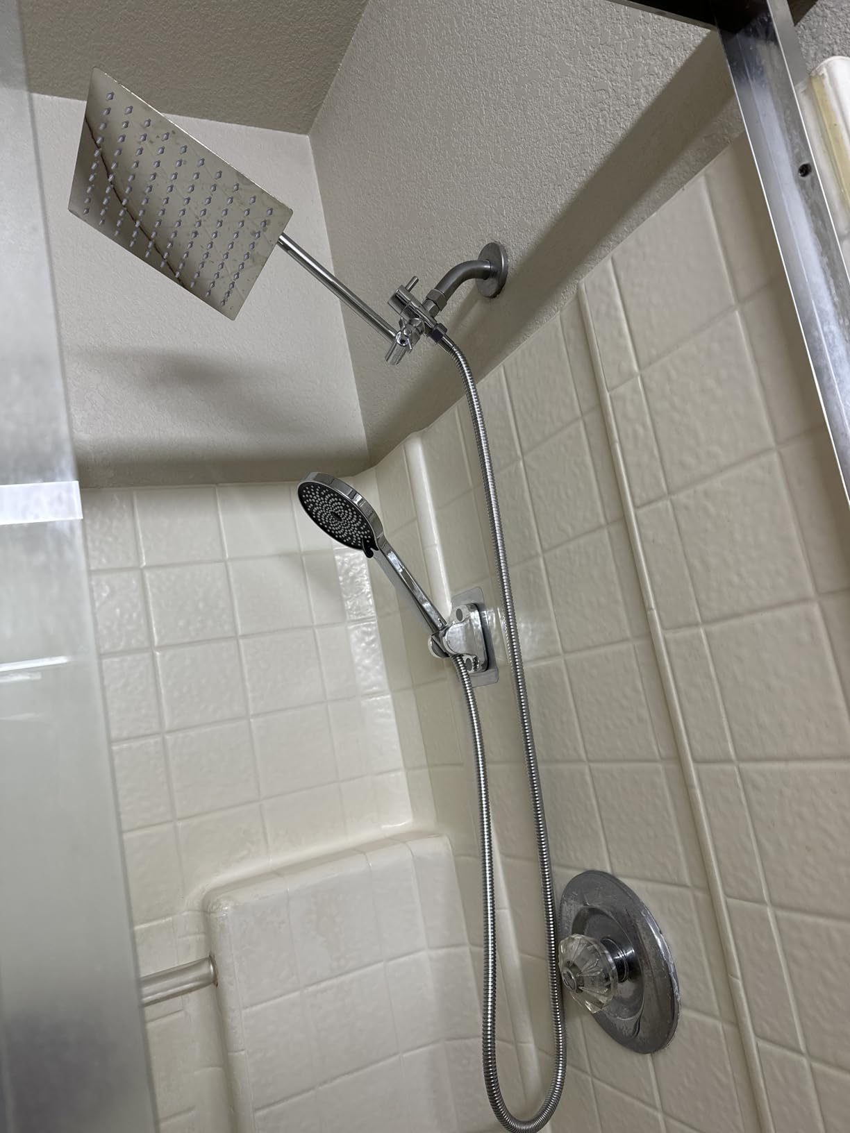 Shower Head, 8 Inch Rain Shower Head with Handheld Spray Combo with 11 Inch Angle Adjustable Extension Arm/Flow Regulator/Shower System, High Pressure Rainfall Shower Head Bathroom, Chrome customer photo 2