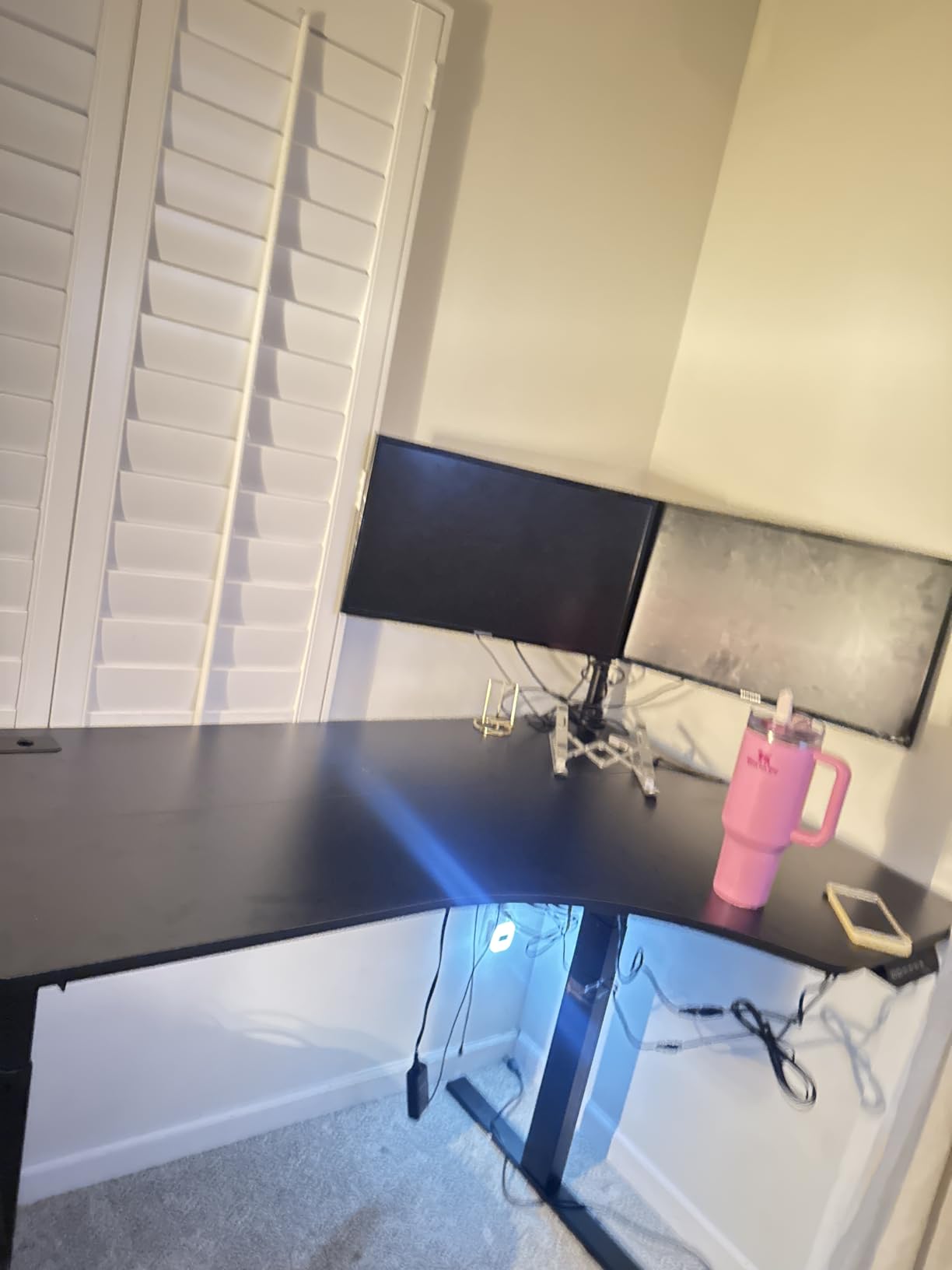 SHW 55-Inch Large Electric Height Adjustable L-Shaped Standing Desk with Right Facing Corner, White customer photo 1