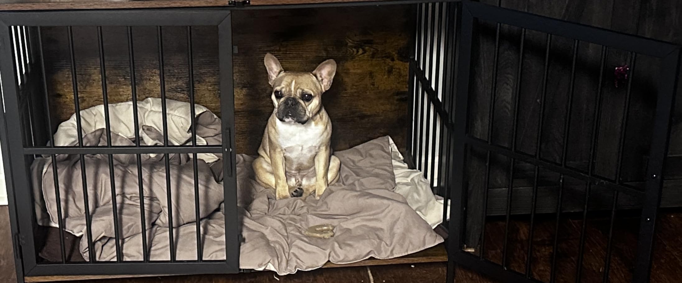 ROOMTEC Furniture Style Large Dog Crate with 360° & Adjustable Raised Feeder for Dogs 2 Stainless Steel Bowls -End Table House Pad, Indoor Use,41